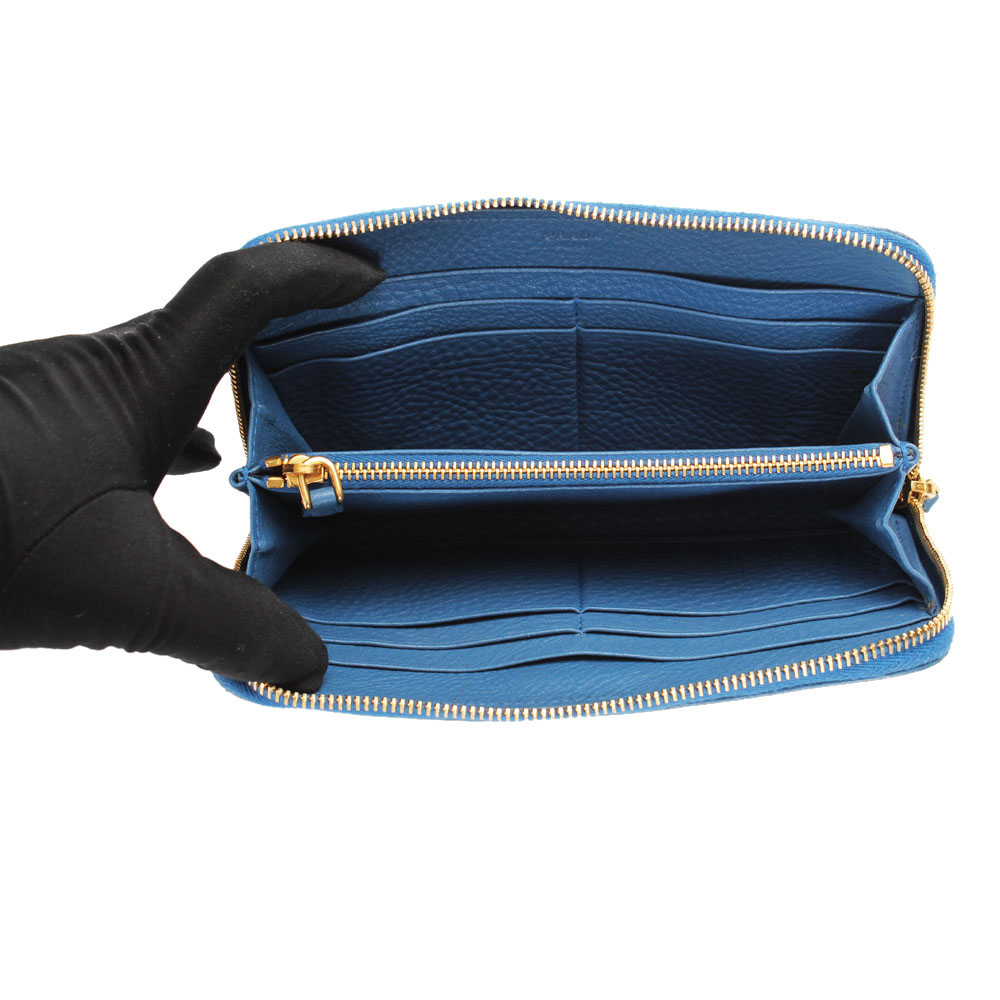 

Prada Blue Saffaino Leather Zip Around Wallet