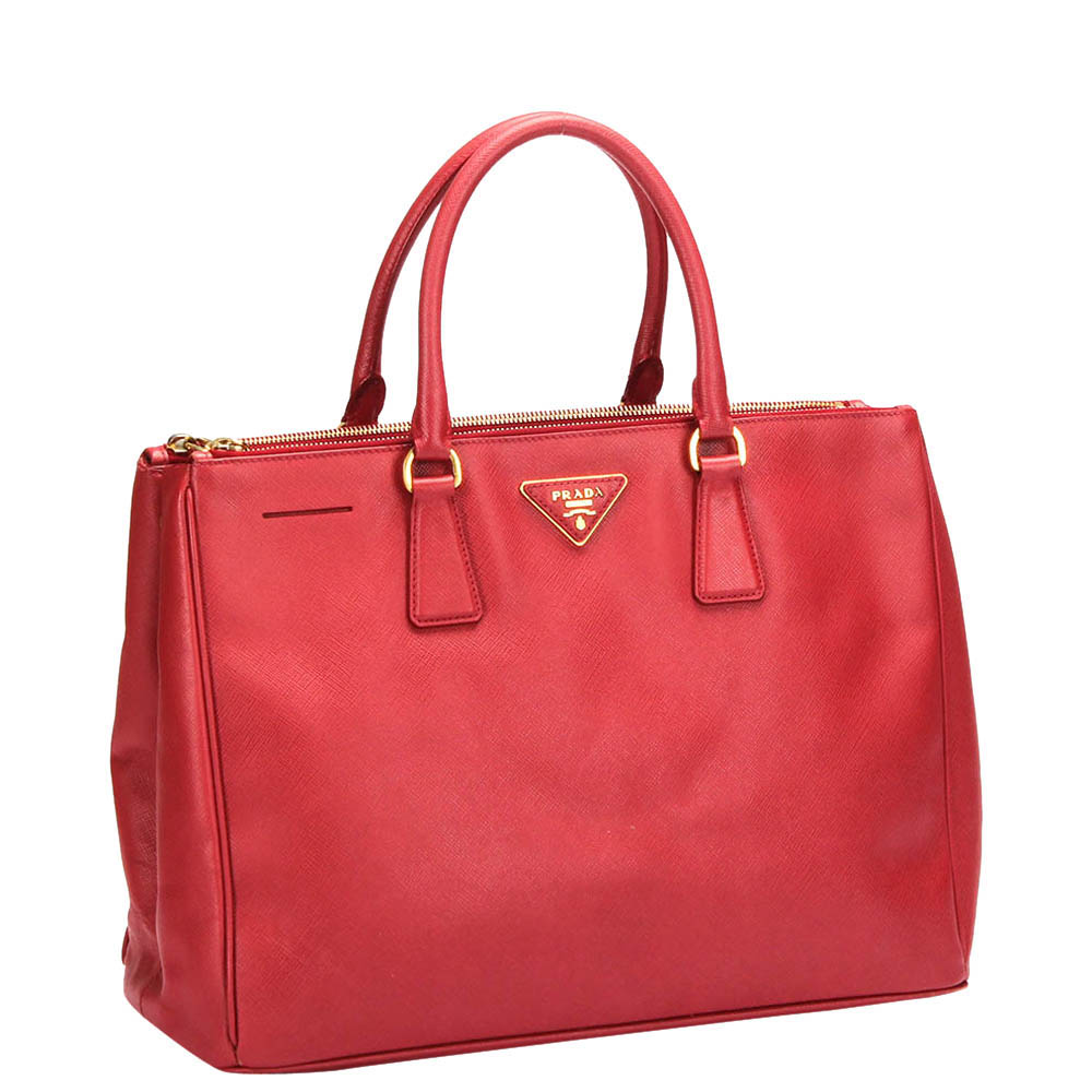 

Prada Red Saffiano Leather Double Zip Galleria Tote Bag