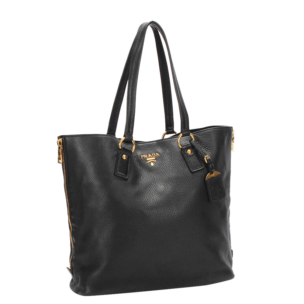 

Prada Black Leather Vitello Daino Tote Bag