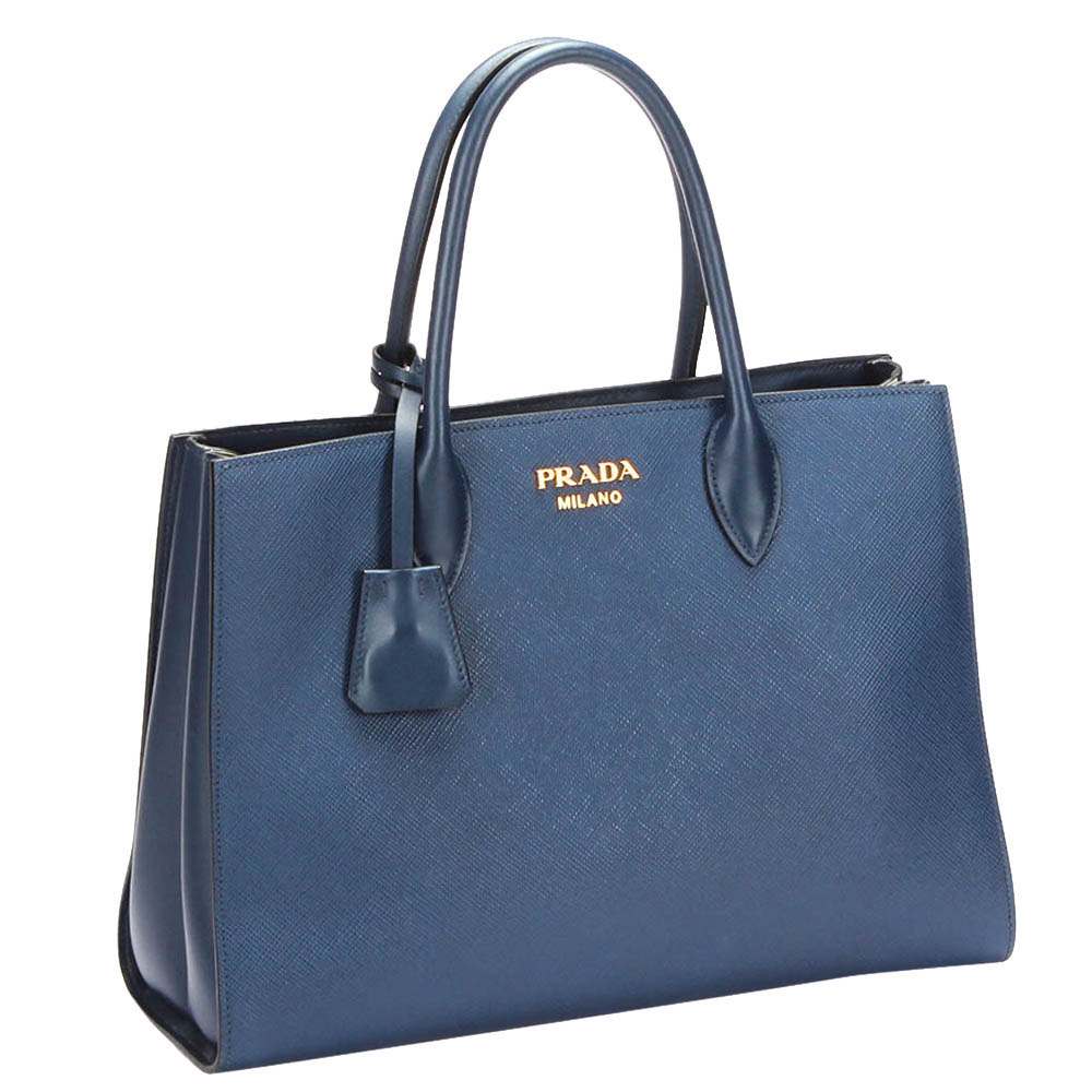 

Prada Blue Saffiano Leather Double Cuir Satchel Bag