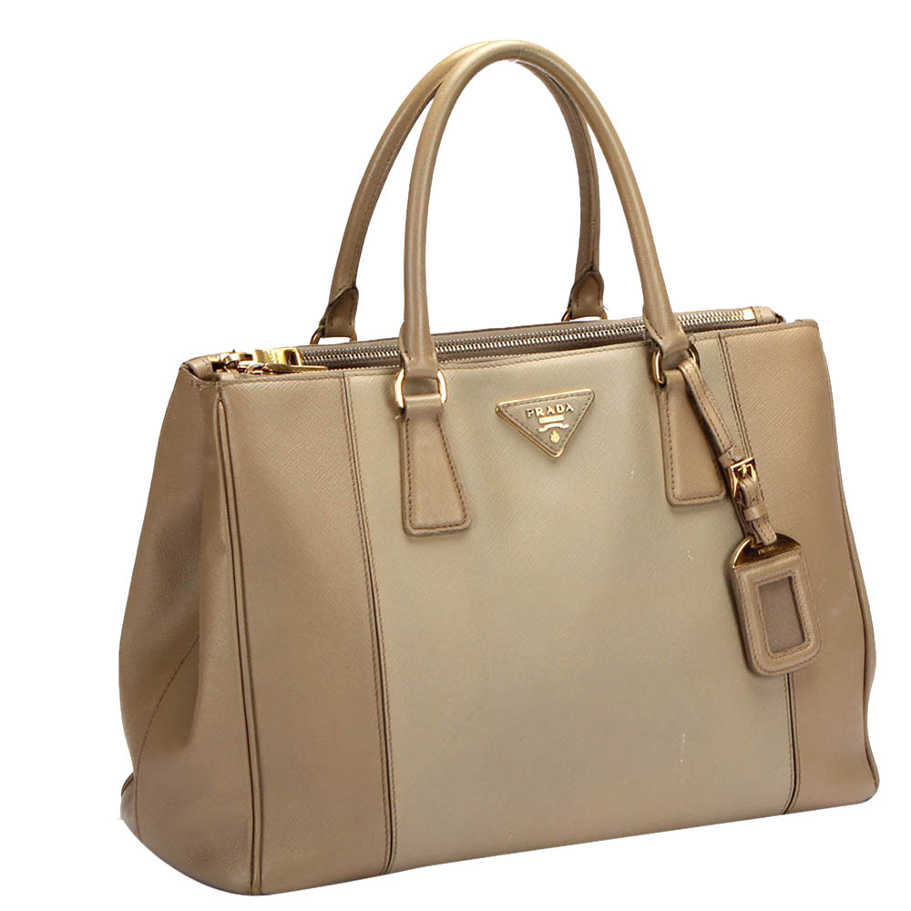 

Prada Bicolor Saffiano Leather Double Zip Galleria Tote Bag, Brown