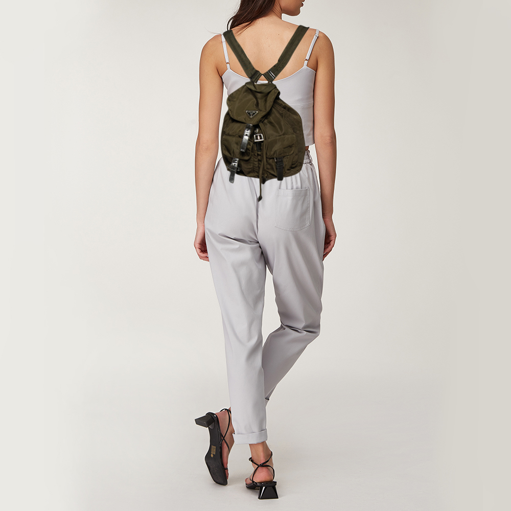 

Prada Olive Green Nylon And Leather Small Backpack