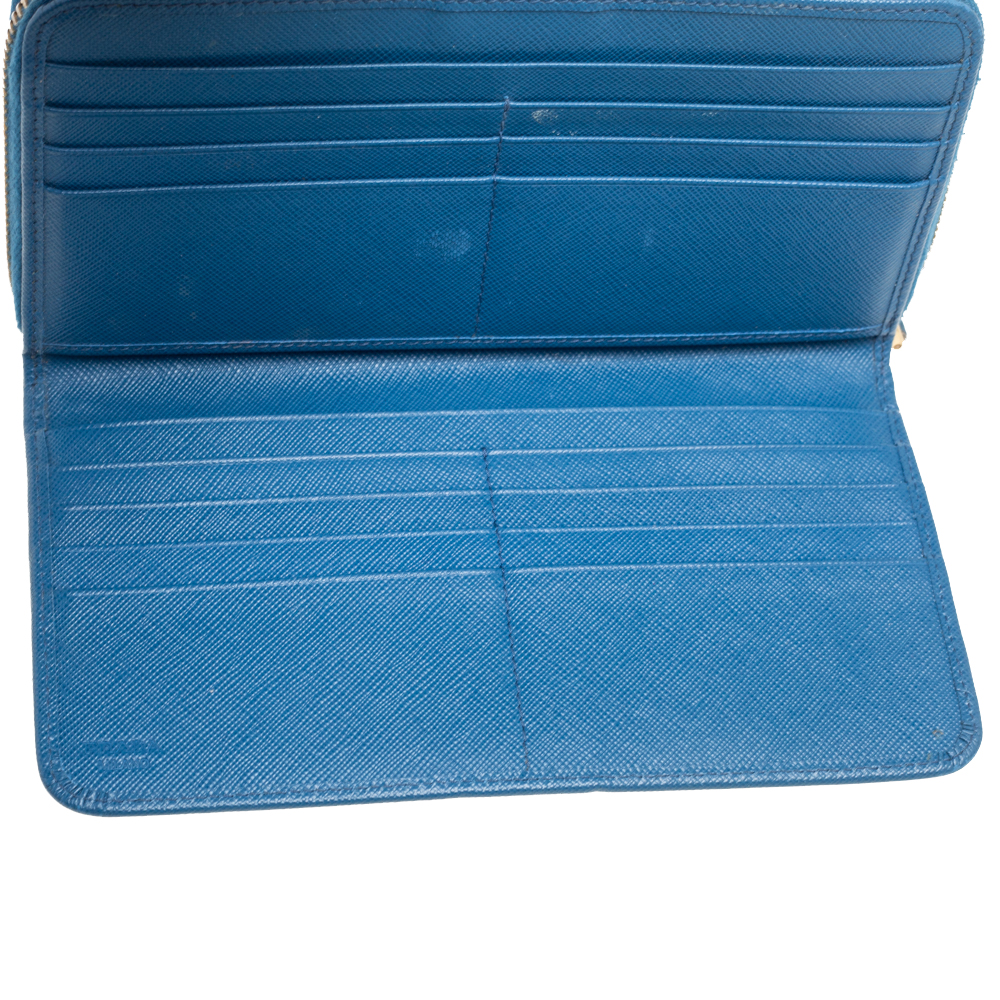 

Prada Light Blue Saffiano Metal Zip Around Wallet