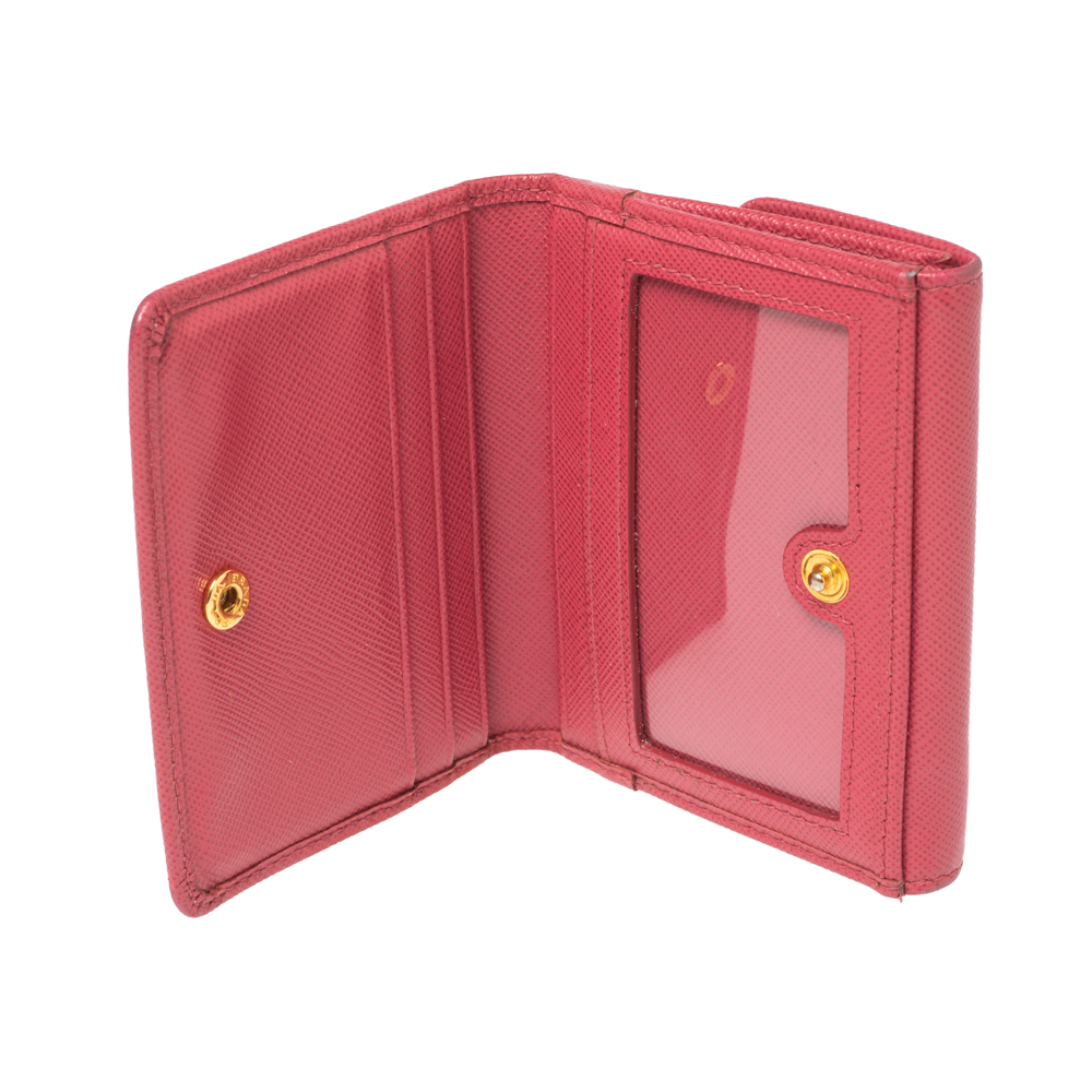 

Prada Pink Saffiano Metal Leather Card Holder Wallet