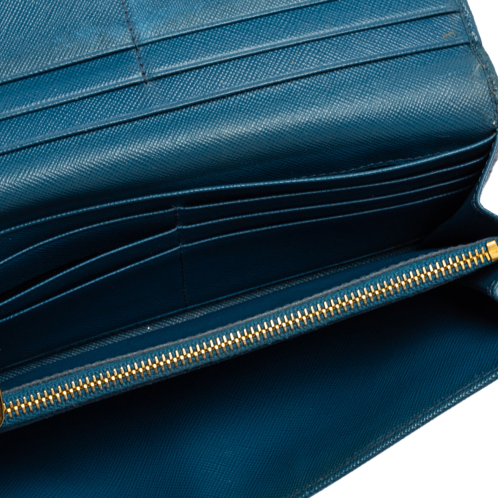 

Prada Blue Saffiano Metal Leather Flap Continental Wallet