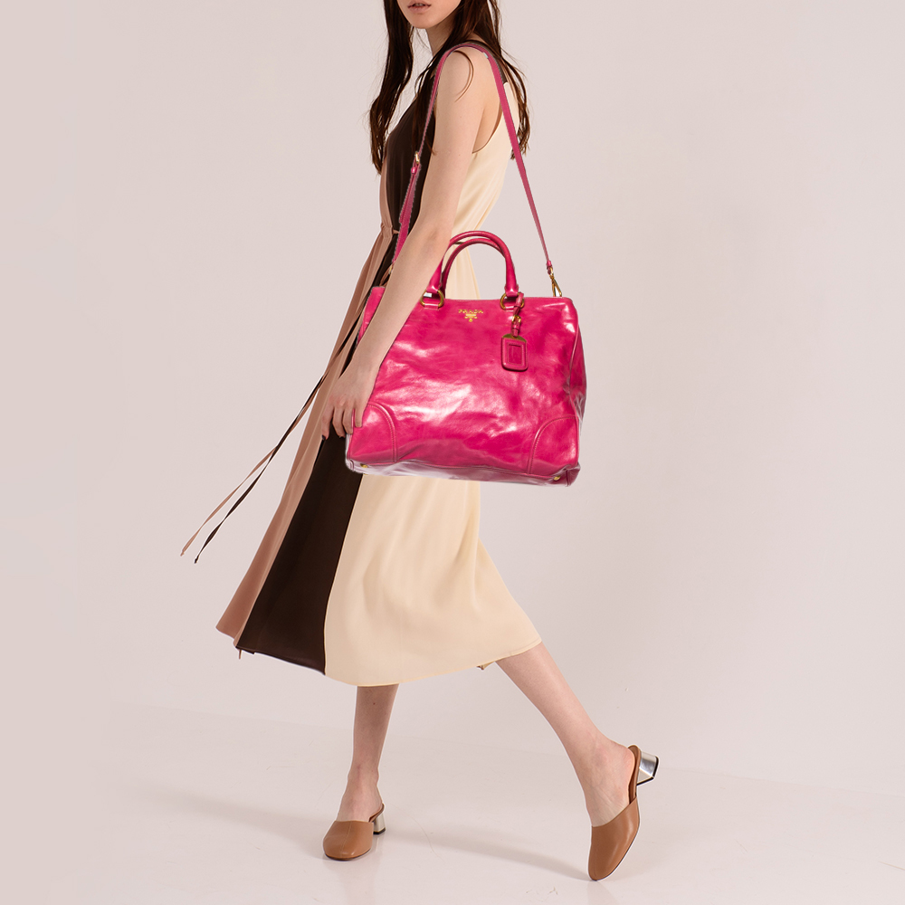 

Prada Fuchsia Vitello Shine Leather Shopper Tote, Pink