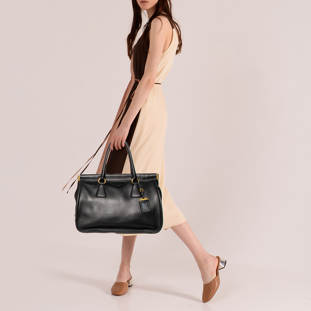 

Prada Black Leather Frame Tote