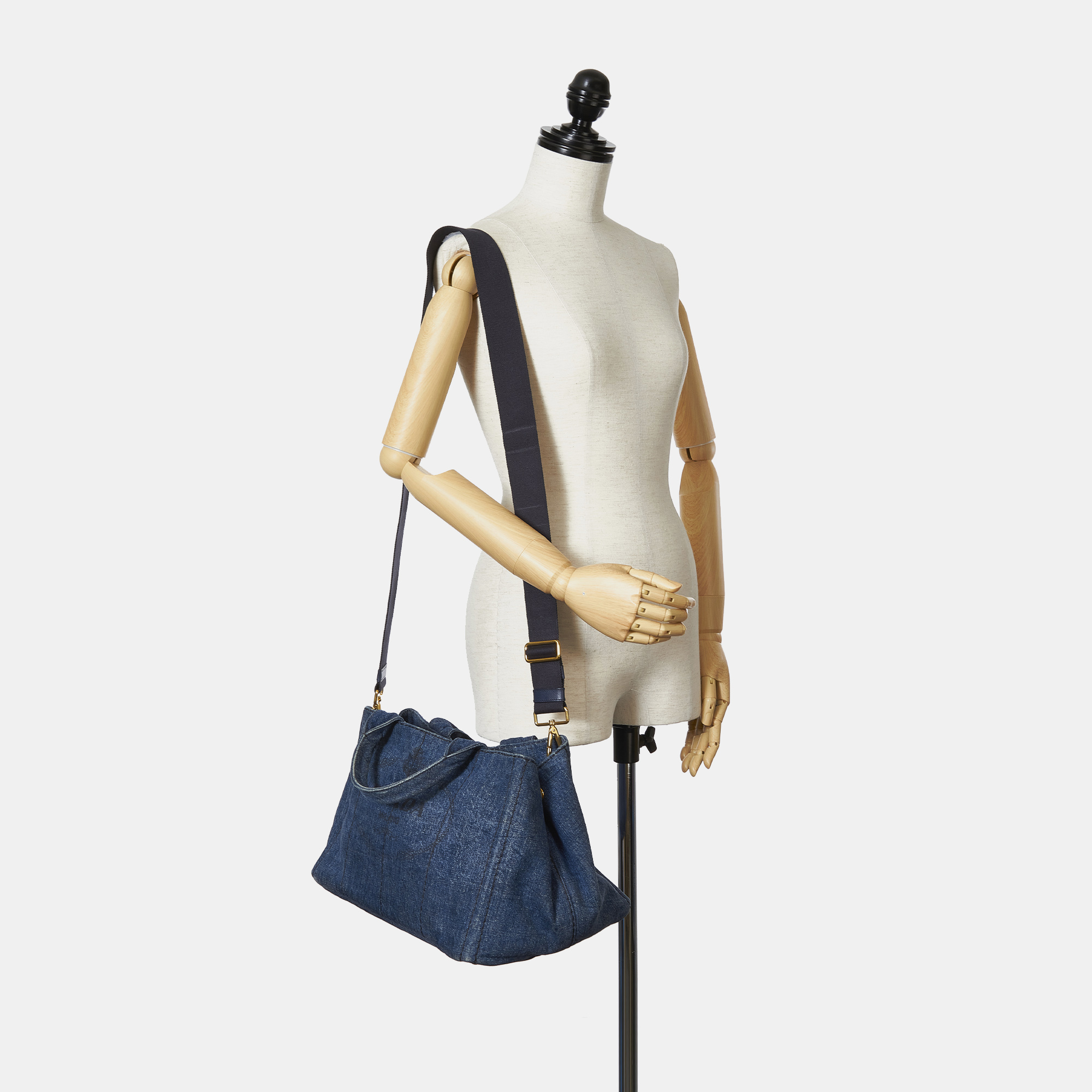 

Prada Blue Canapa Logo Denim Satchel