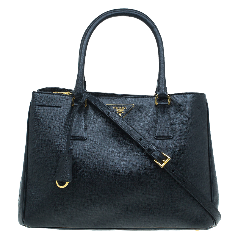 Pre Owned Prada Black Saffiano Lux Leather Small Tote