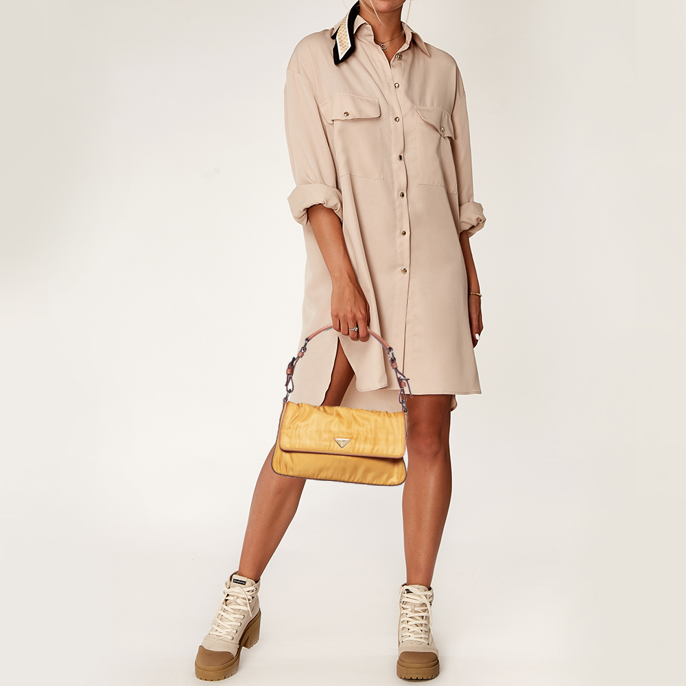 

Prada Yellow Nylon and Leather Flap Shoulder Bag