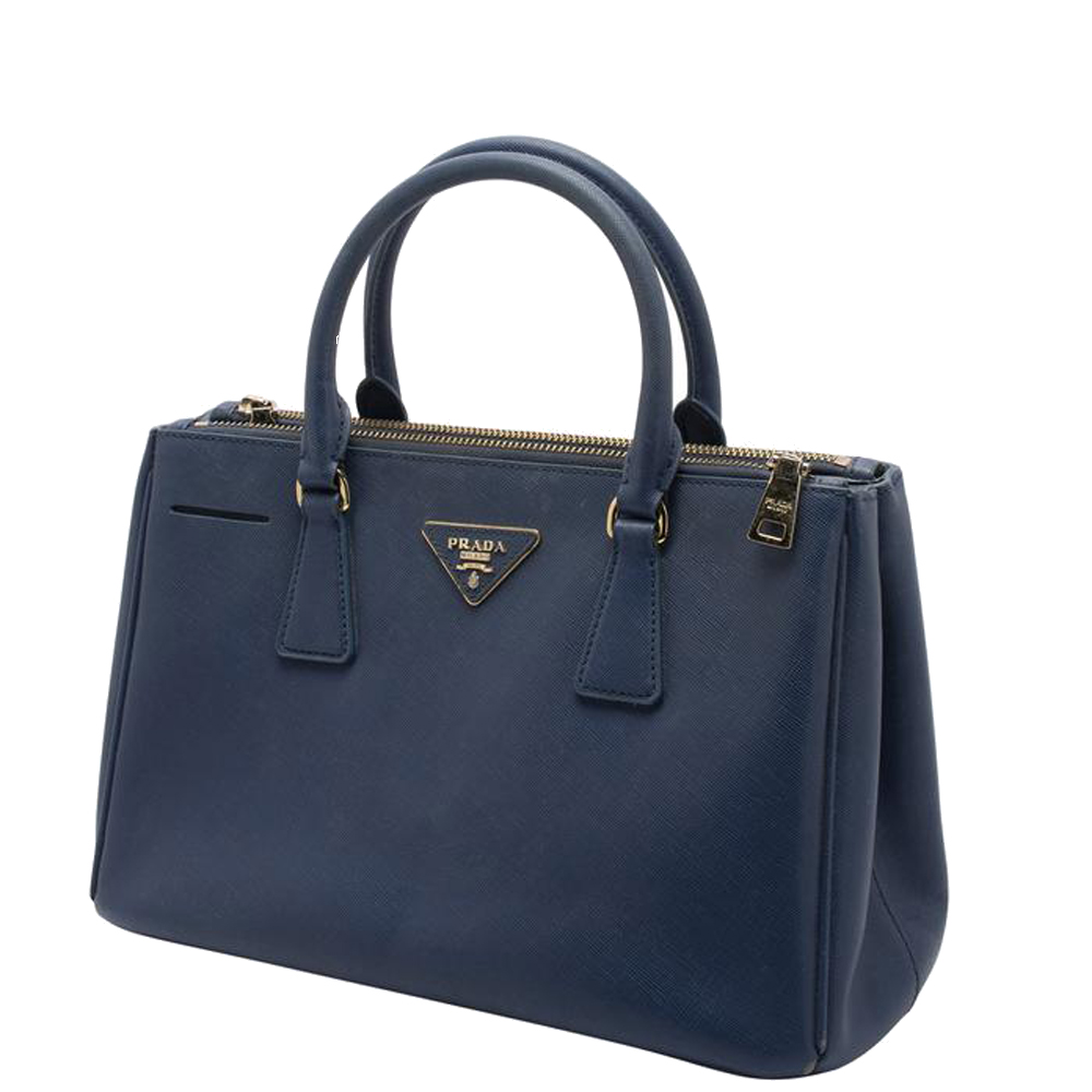 

Prada Blue Saffiano Leather Galleria Double Zip Tote Bag