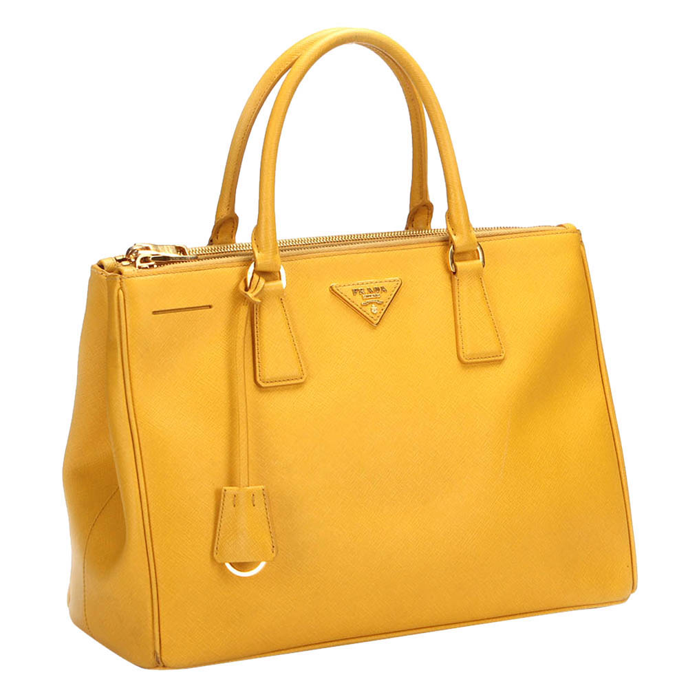 

Prada Yellow Saffiano leather Double Zip Tote Bag