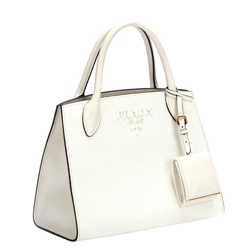 

Prada White Leather Saffiano Cuir Monochrome Tote Bag