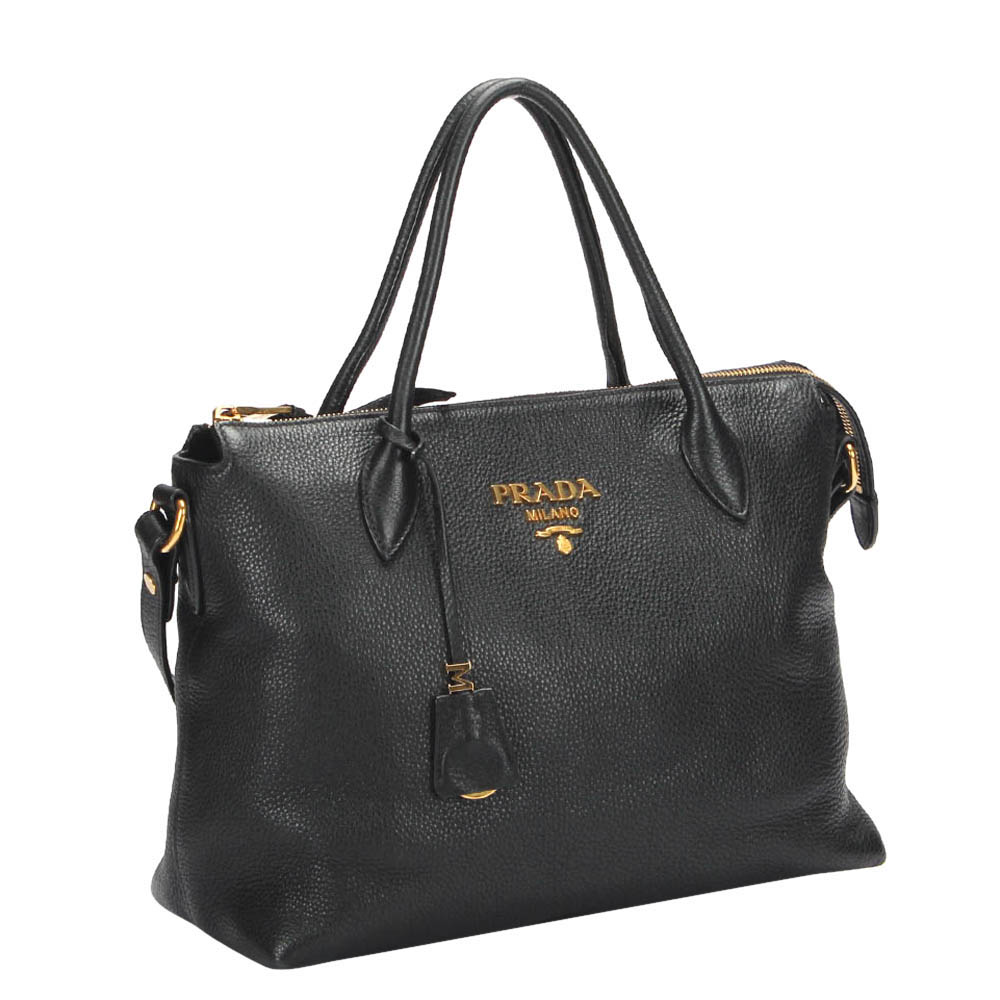 

Prada Black Calfskin Leather Vitello Daino Shoulder Bag