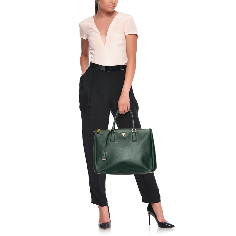 

Prada Emerald Green Saffiano Lux Leather Large Double Zip Tote