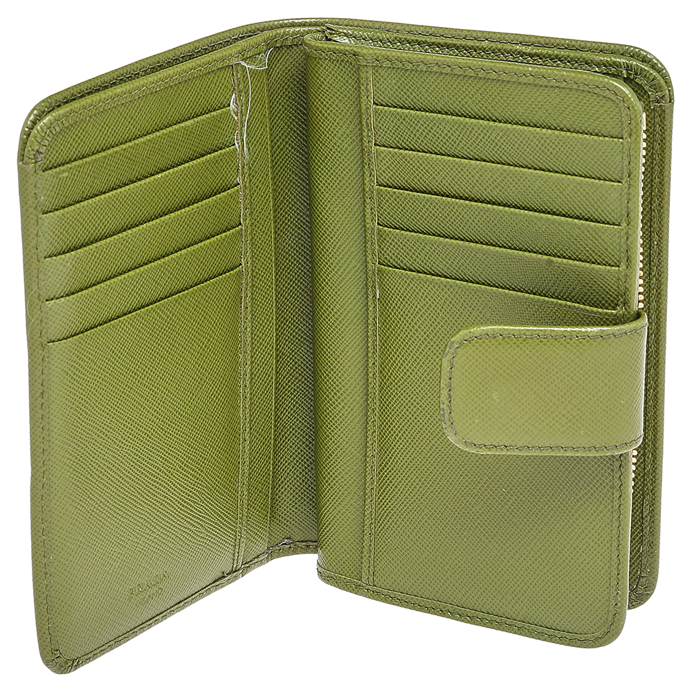 

Prada Green Saffiano Leather Compact Wallet