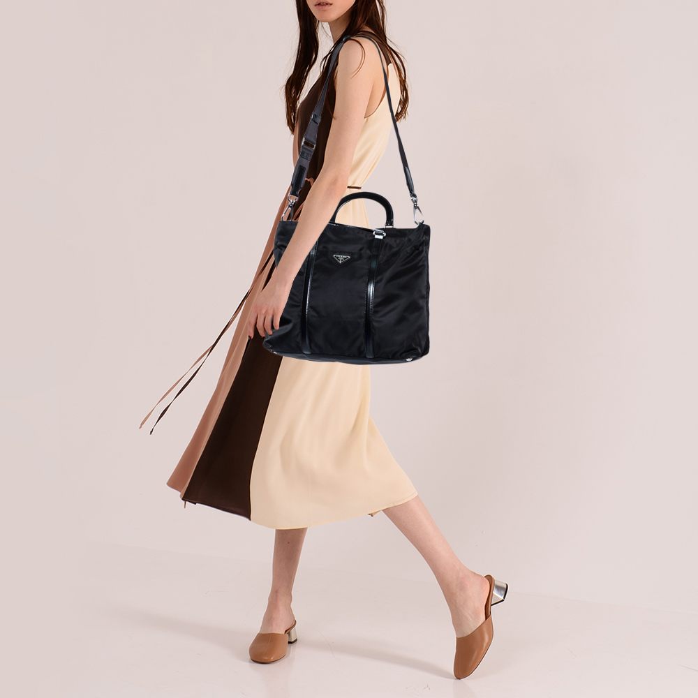 

Prada Black Nylon and Leather Zip Tote