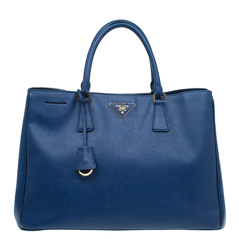 Pre Owned Prada Blue Saffiano Lux Leather Large Tote 