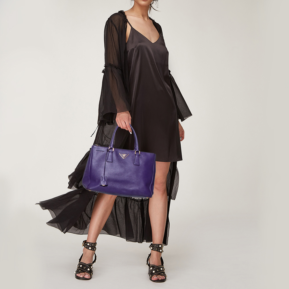 

Prada Purple Saffiano Leather Medium Double Zip Tote