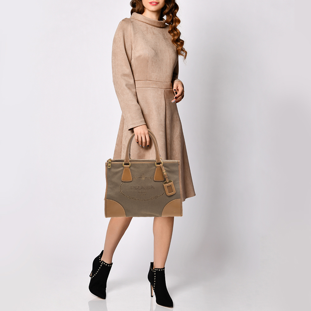 

Prada Brown Canvas and Leather Double Zip Tote