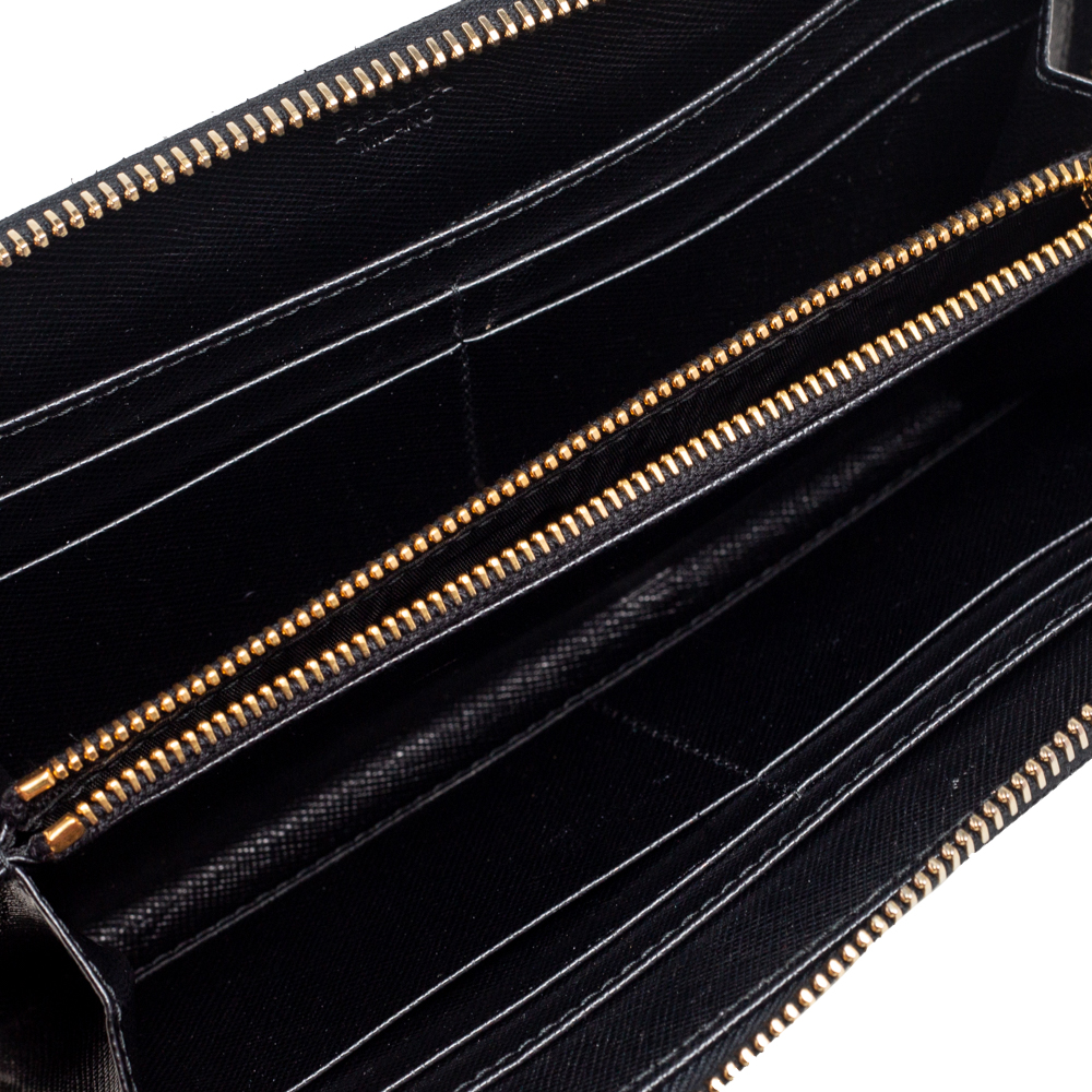 

Prada Black Saffiano Leather Zip Around Continental Wallet