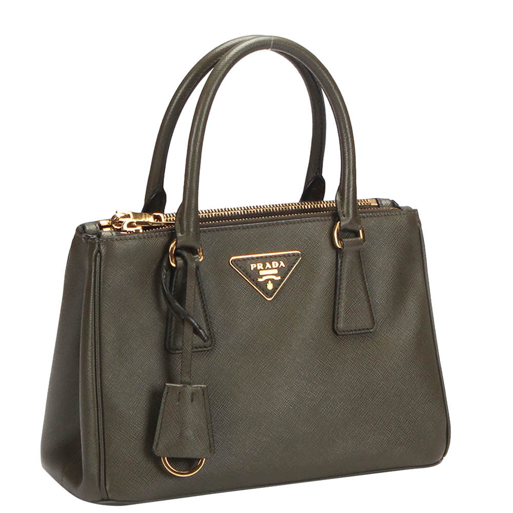 

Prada Green Saffiano Leather Double Zip Galleria Tote Bag