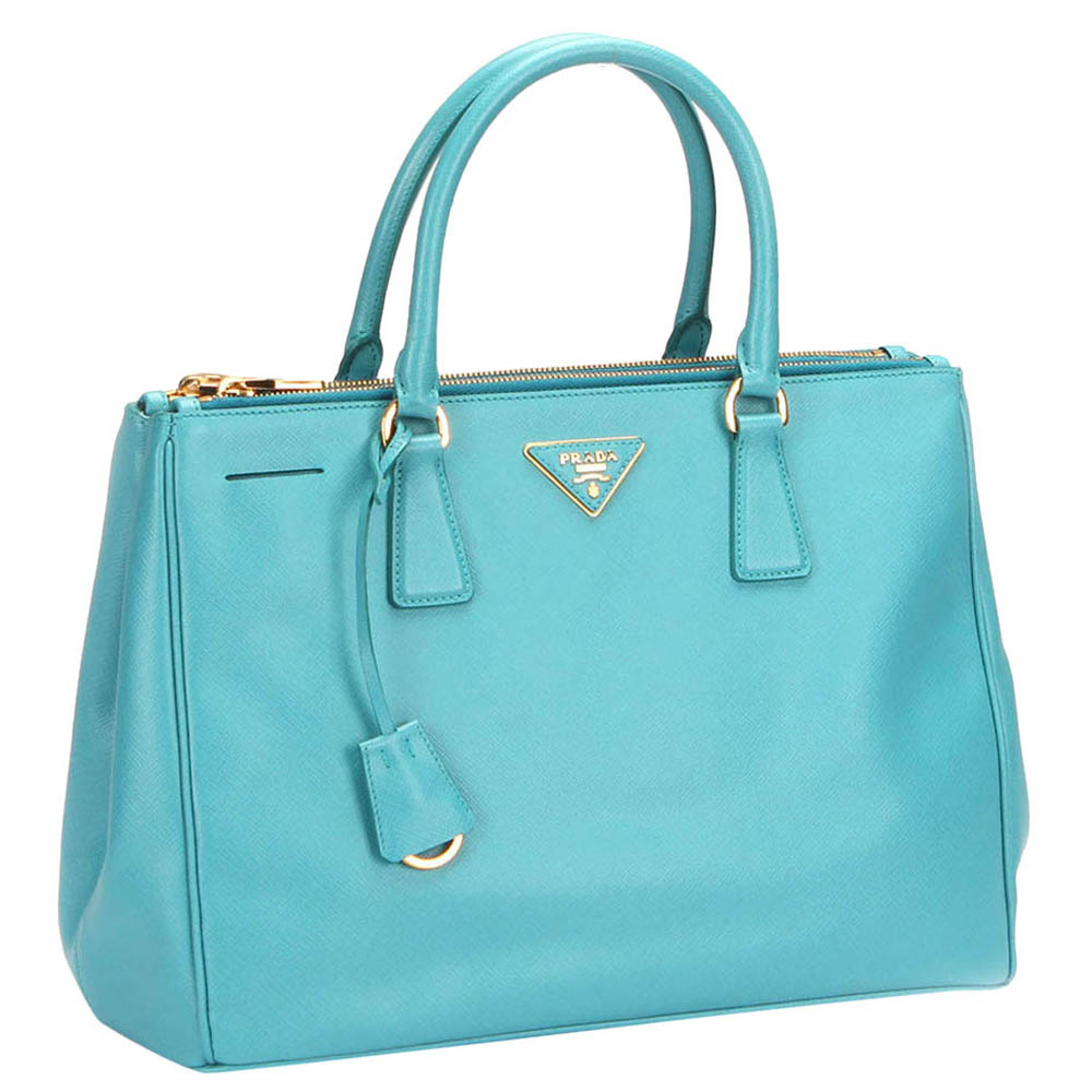 

Prada Blue Saffiano Leather Double Zip Galleria Tote Bag