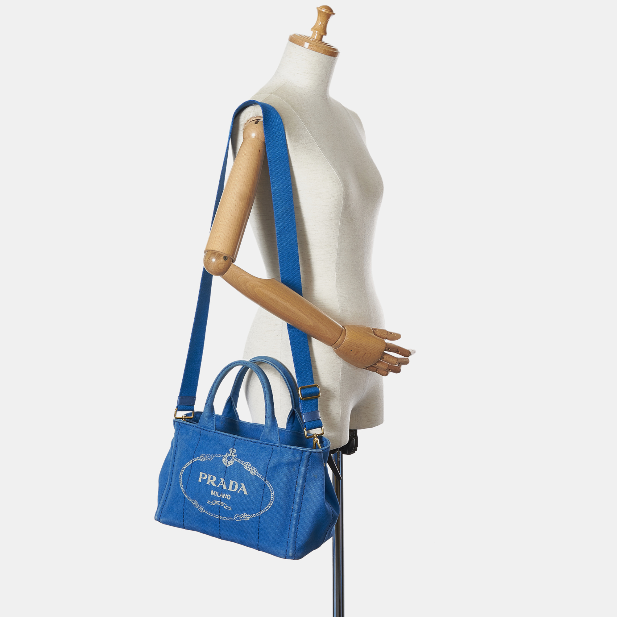 

Prada Blue Canapa Logo Canvas Satchel