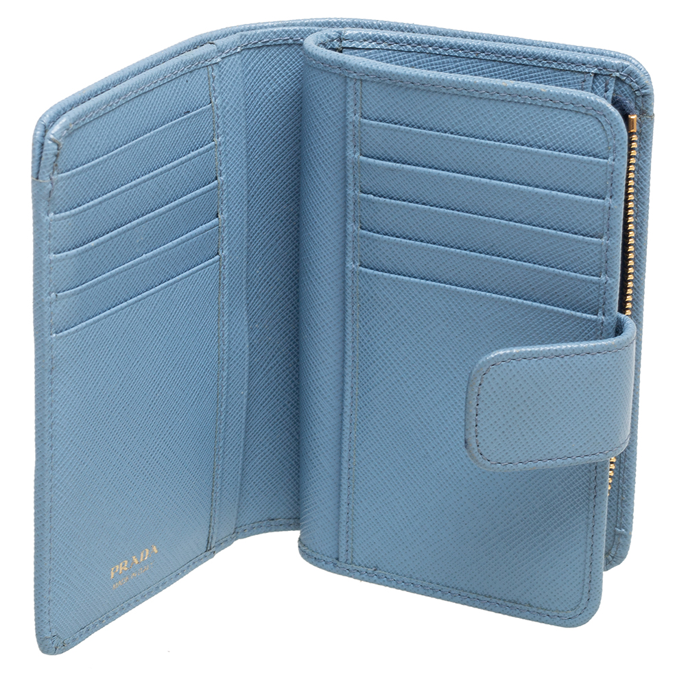 

Prada Light Blue Saffiano Lux Leather Flap French Wallet