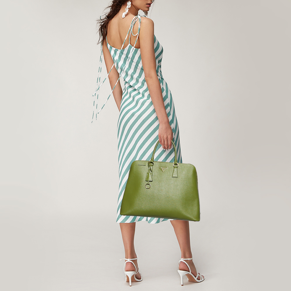 

Prada Green Saffiano Leather Promenade  Top Handle Bag
