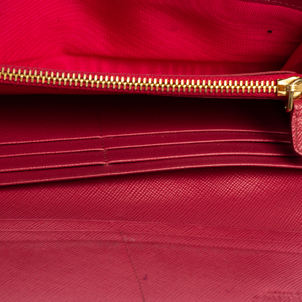 

Prada Fuchsia Saffiano Leather Bow Continental Wallet, Pink