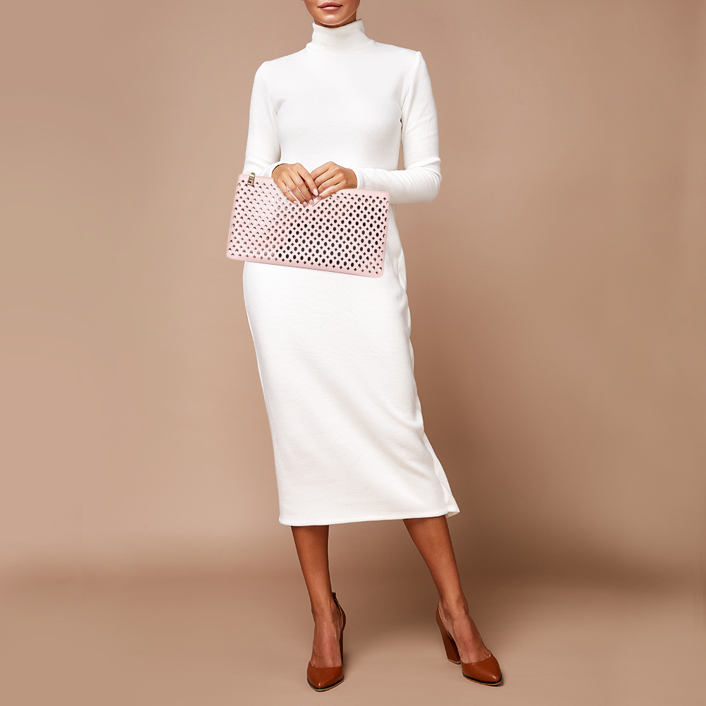 

Prada Pink Cutwork Leather Clutch