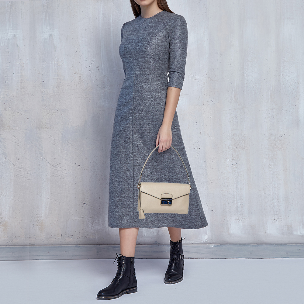 

Prada Grey Saffiano Lux Leather Mini Sound Flap Bag