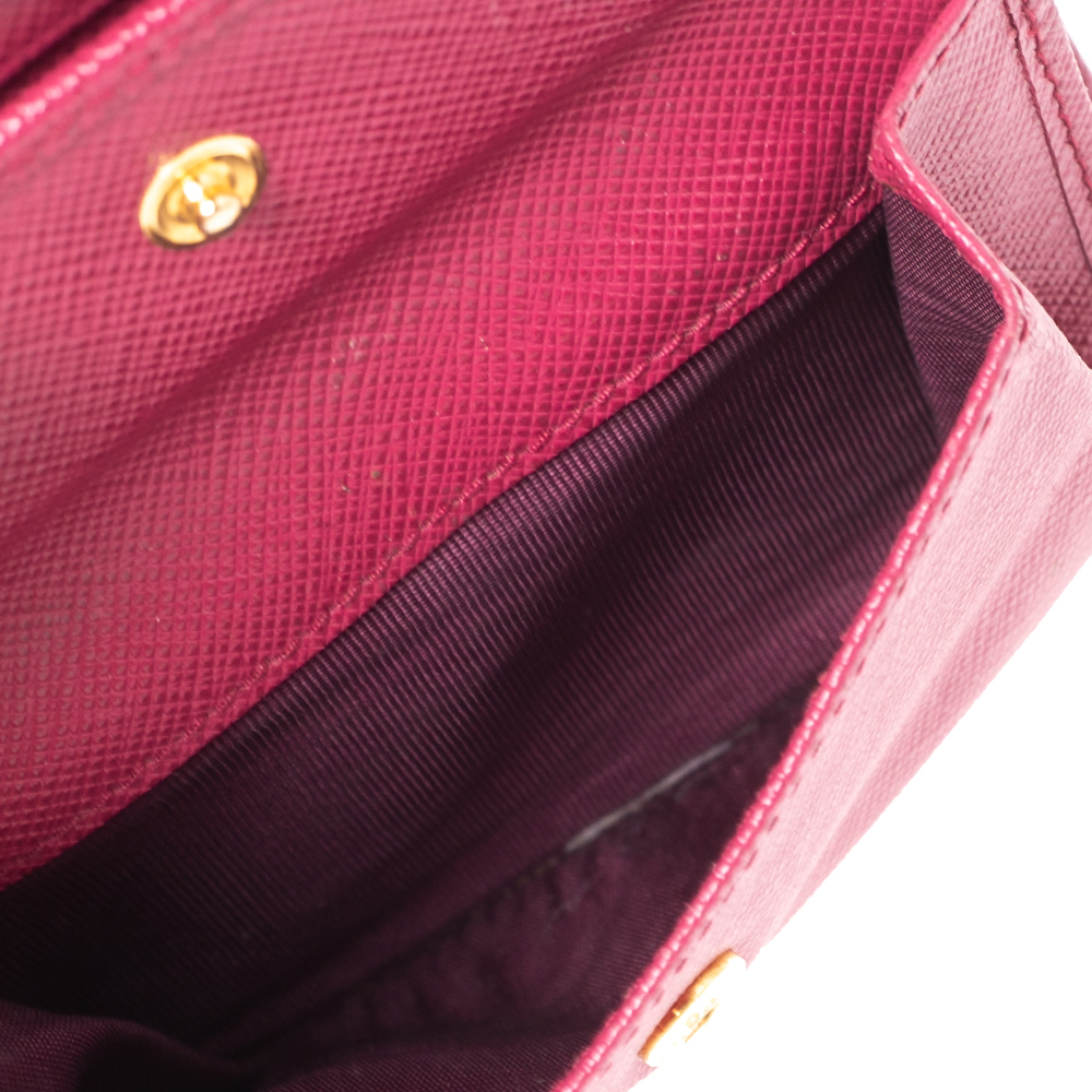 

Prada Fucshia Saffiano Leather Bifold Card Holder, Pink