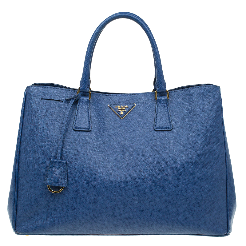 Pre Owned Prada Blue Saffiano Lux Leather Large Tote