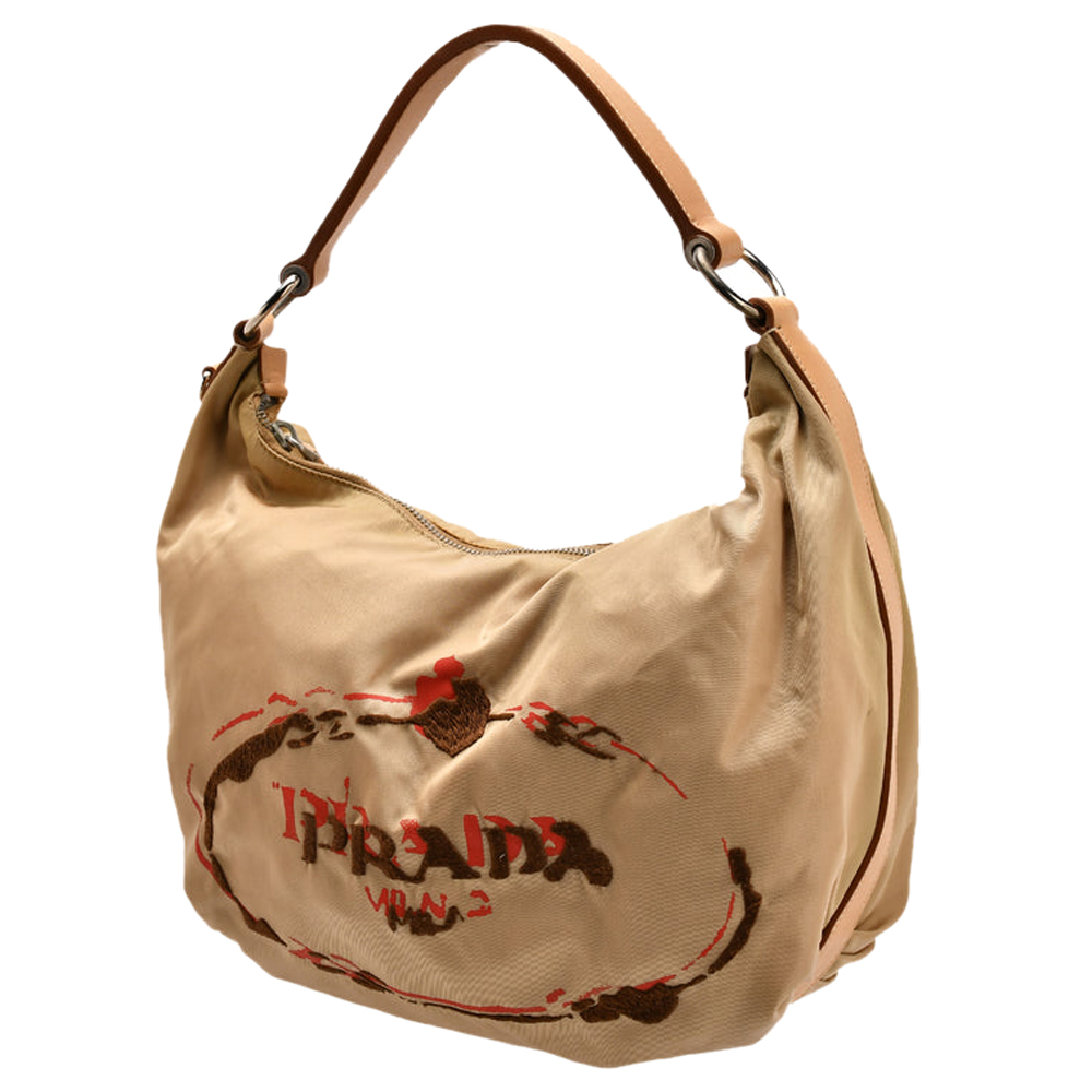 

Prada Brown/Beige Canvas Fabric Canapa Tessuto Hobo Bag