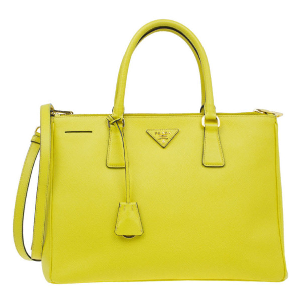 Pre Owned Prada Yellow Saffiano Small Double Zip Top Handle Tote