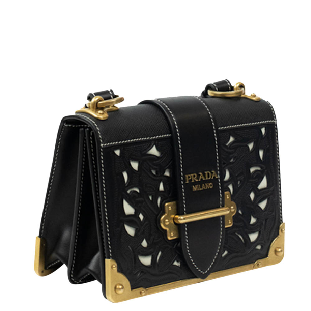 

Prada Black Leather Laser Cut Cahier Shoulder Bag