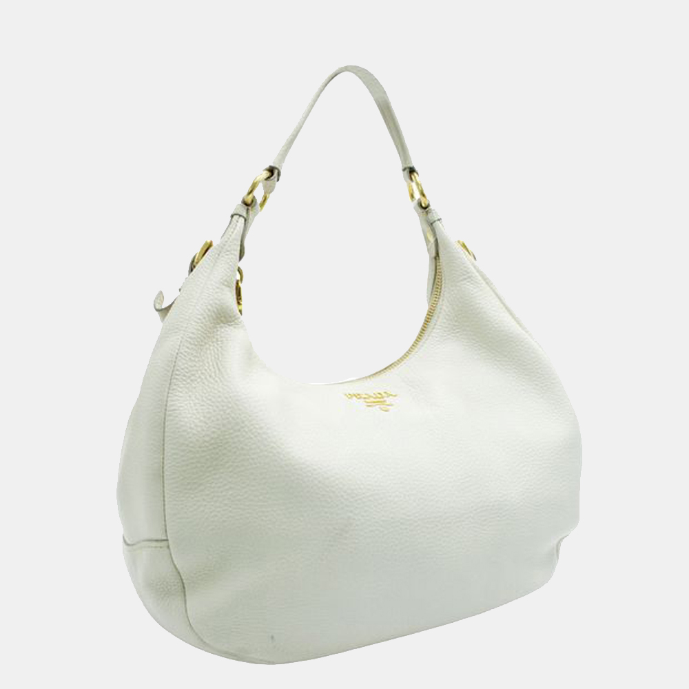 

Prada White Leather Vitello Daino Hobo Bag