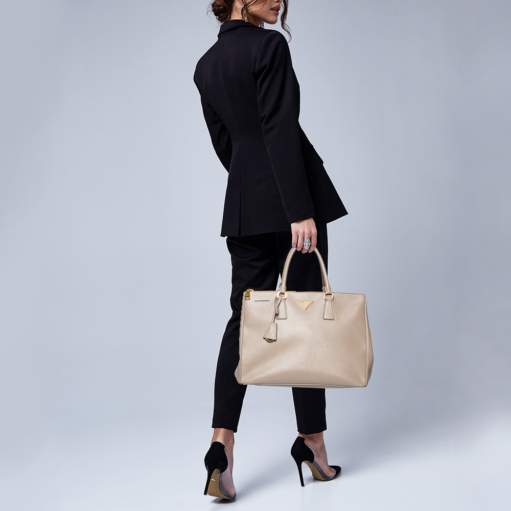 

Prada Grey Saffiano Lux Leather Large Double Zip Tote