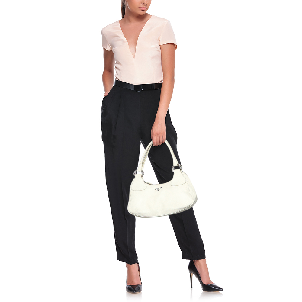 

Prada White Vitello Daino Leather Shoulder Bag