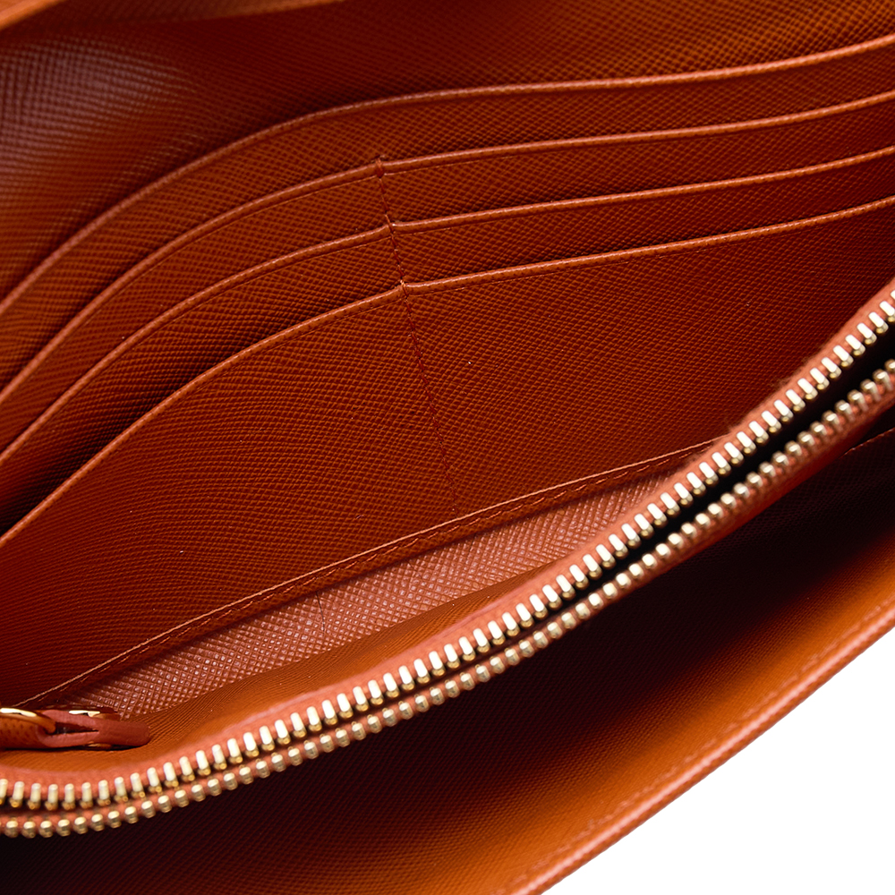 

Prada Orange Saffiano Metal Leather Flap Continental Wallet