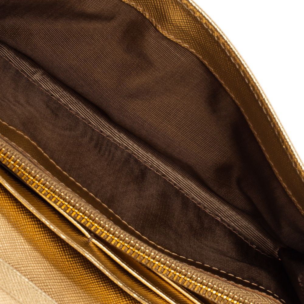 

Prada Gold Saffiano Metal Leather Logo Flap Continental Wallet