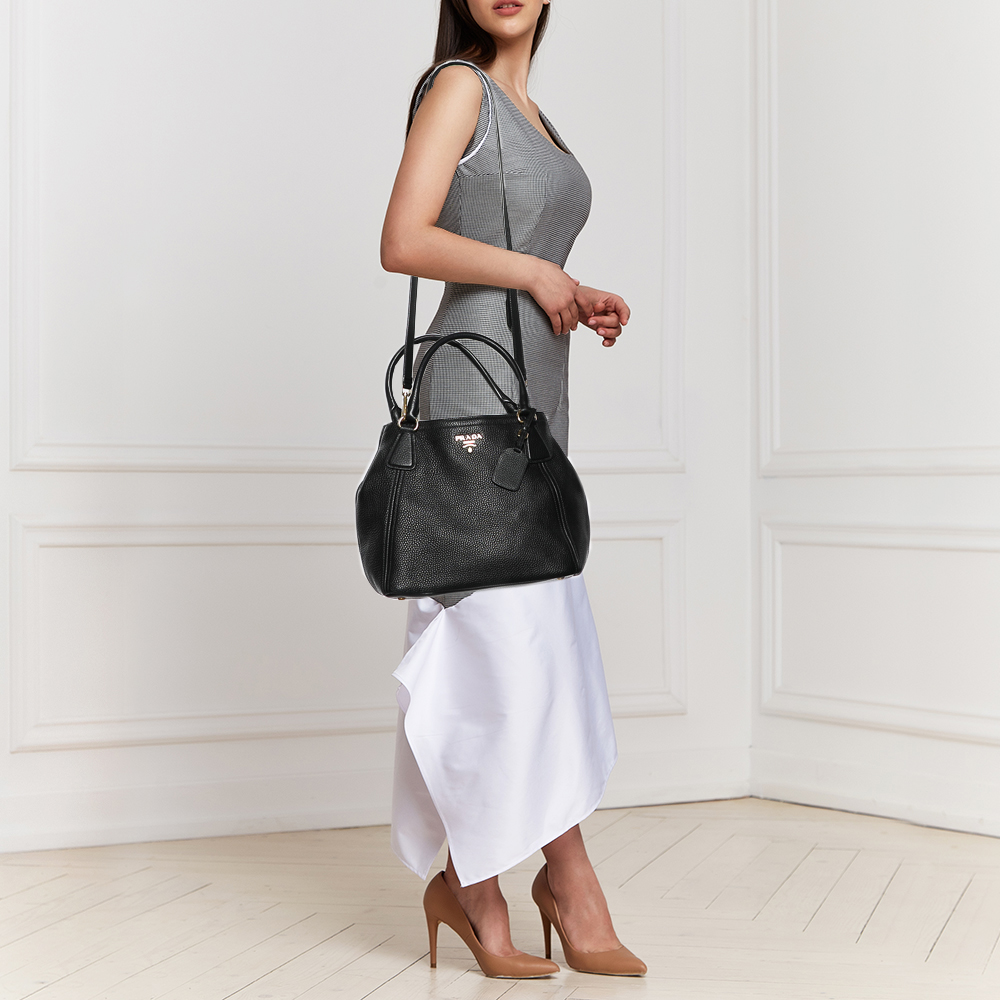 

Prada Black Leather Vitello Daino Tote