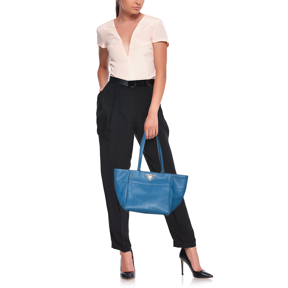 

Prada Blue Vitello Daino Leather Tote