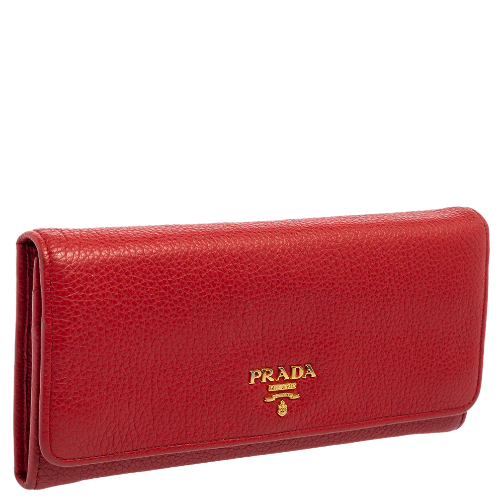 

Prada Red Vitello Leather Flap Continental Wallet