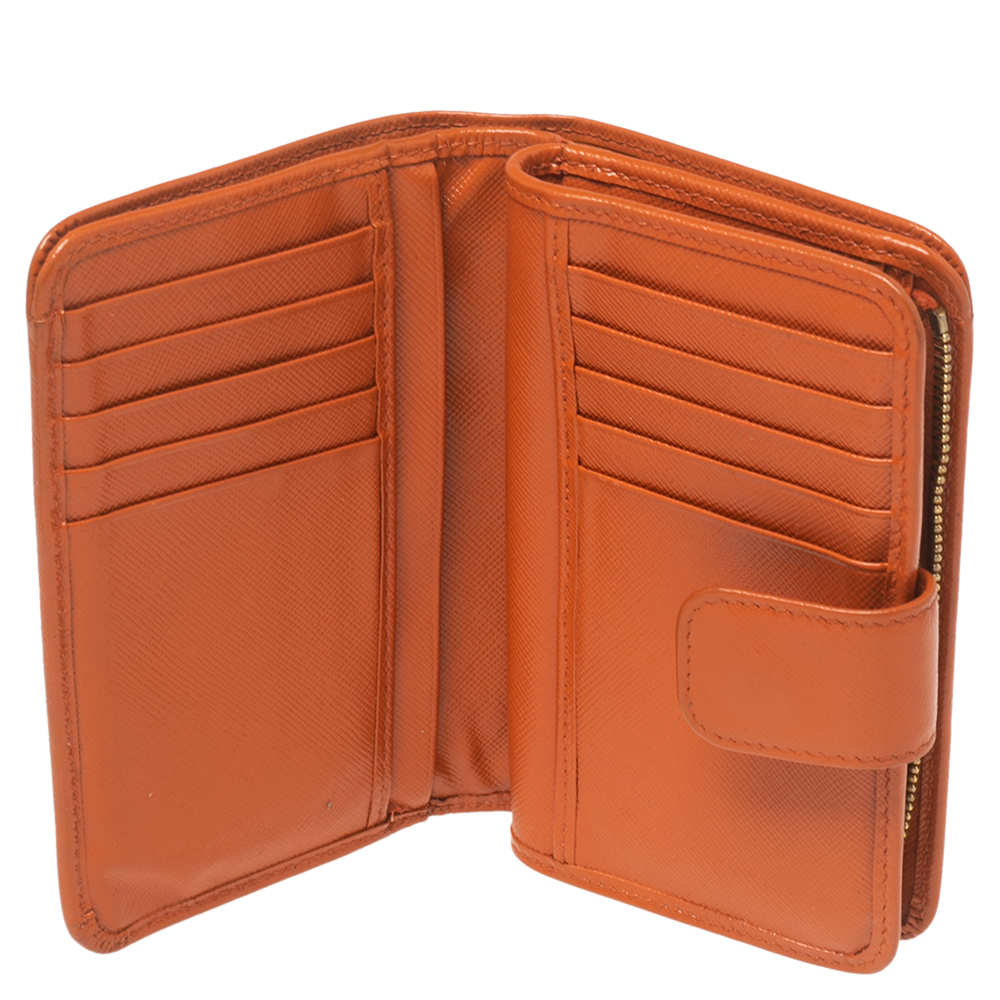 

Prada Orange Saffiano Lux Leather French Flap Wallet