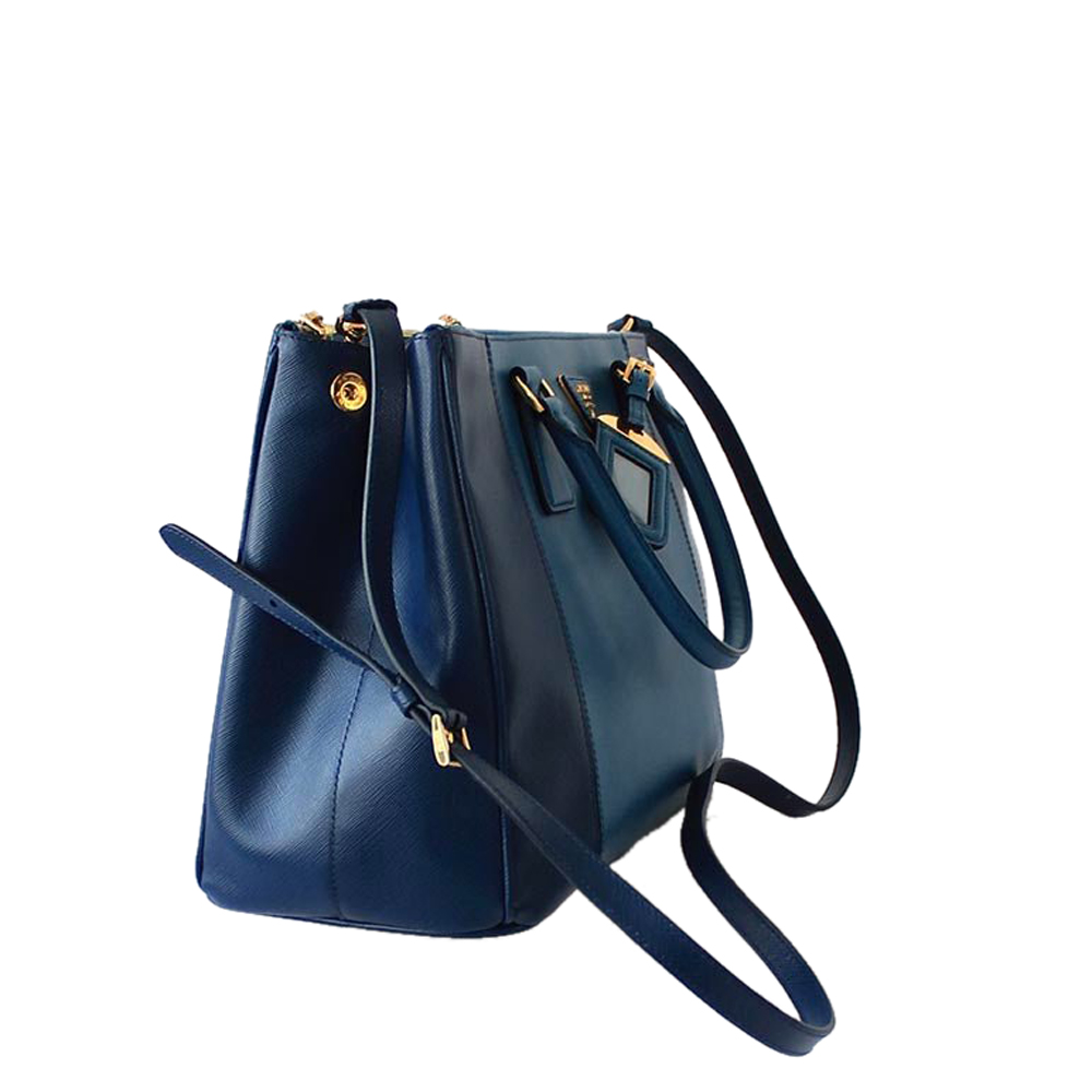 

Prada Blue Saffiano Leather Medium Double Zip Tote Bag