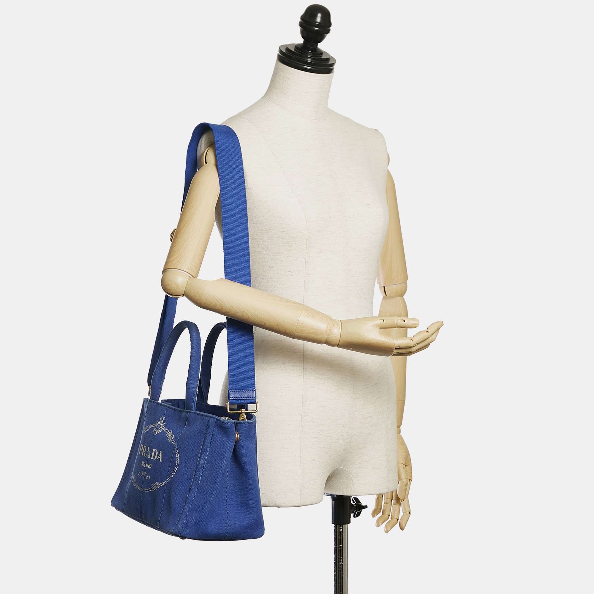 

Prada Blue Canapa Logo Canvas Satchel