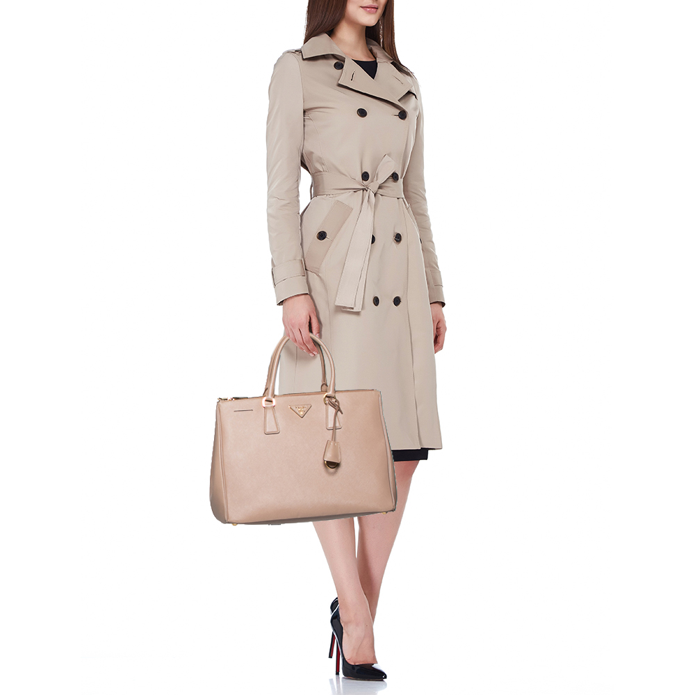 

Prada Beige Saffiano Lux Leather Large Double Zip Tote